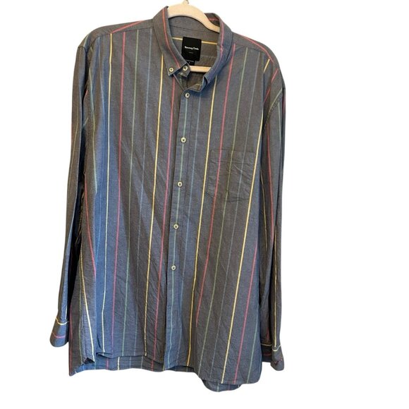 Barney Cools Men Large Shirt Blue Button Stripe Preppy Academia Vtg Surf Skate - Picture 1 of 11